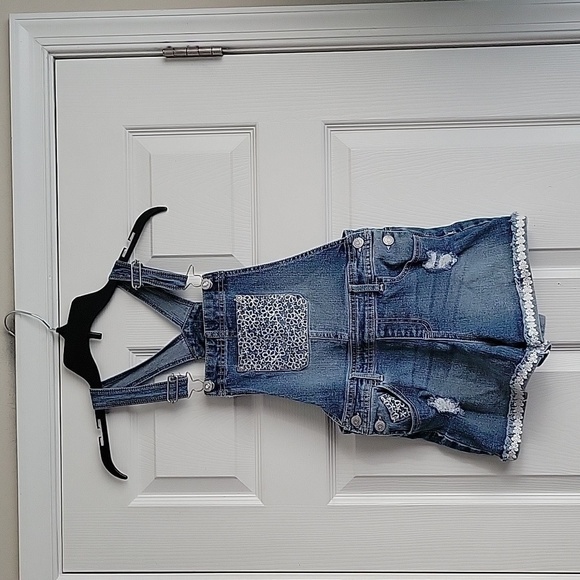 Jordache Girl's Distressed Shortalls - Picture 1 of 12